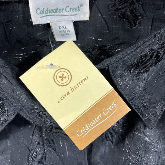 COLDWATER CREEK BLOUSE WOMENS PETITE PXL BLACK FLORAL BUTTON NWT NEW COLLARED - Picture 3 of 8